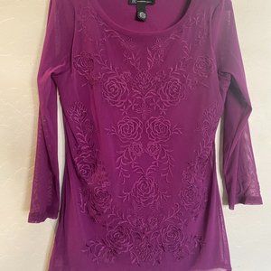 I N C International Concepts Pretty Purple Embroidered Blouse Size M